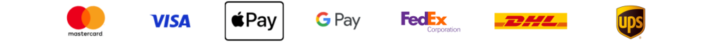 Accepted payment methods and shipping partners: Visa, Mastercard, Apple Pay, Google Pay, FedEx, DHL, UPS